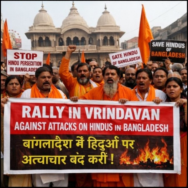 Rally in Vrindavan Against Attacks on Hindus in Bangladesh